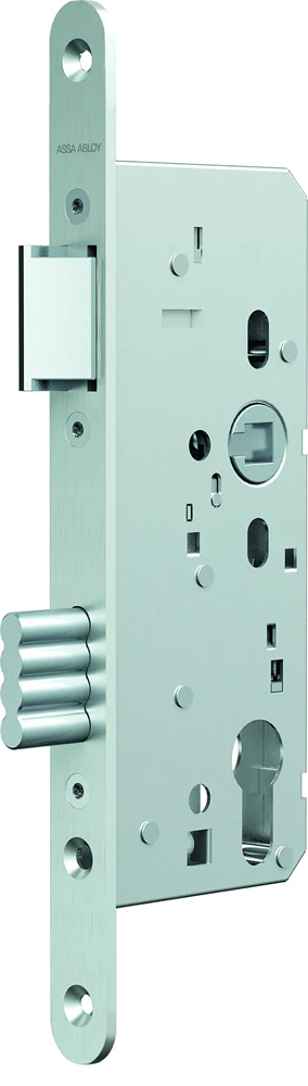 Assa abloy n1000 deurslot | dm65mm | pc72mm | krukgat 8mm | voorplaat rvs 20x235mm afgerond | zamac vernikkelde dagschoot | dr 1+3 2+4 - 10049483