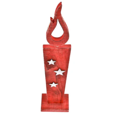 Beeld kaars led op batterij hout rood 36 cm | 12 stuks - Image 2