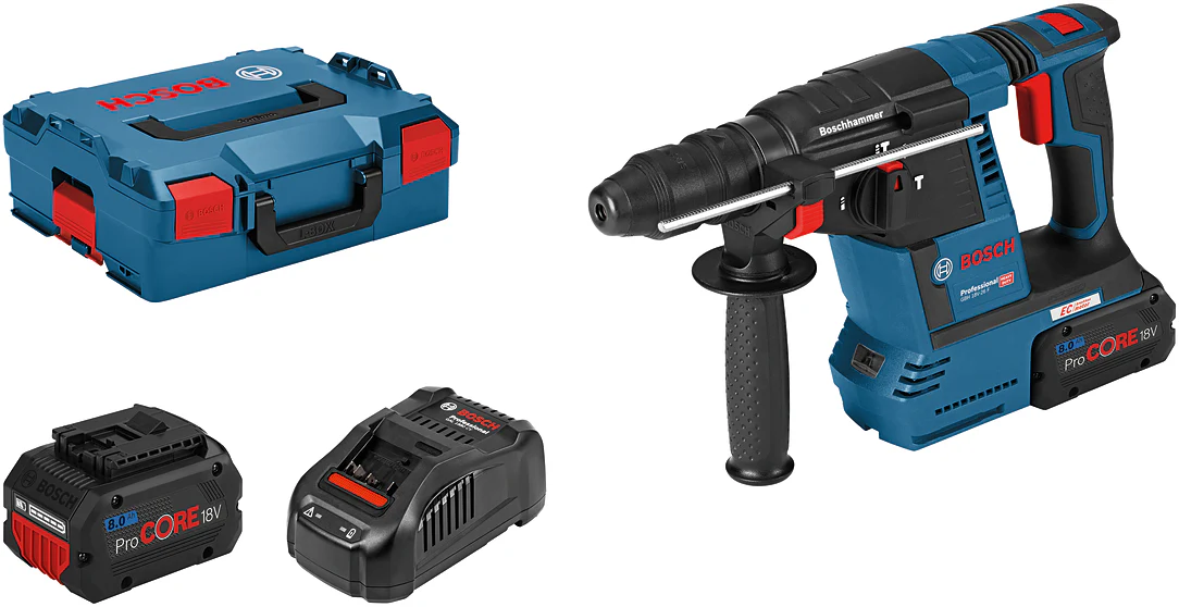 Bosch blauw gbh 18v-26 f accu boorhamer 2.6j | 2x 8,0 procore in l-boxx - 061191000e
