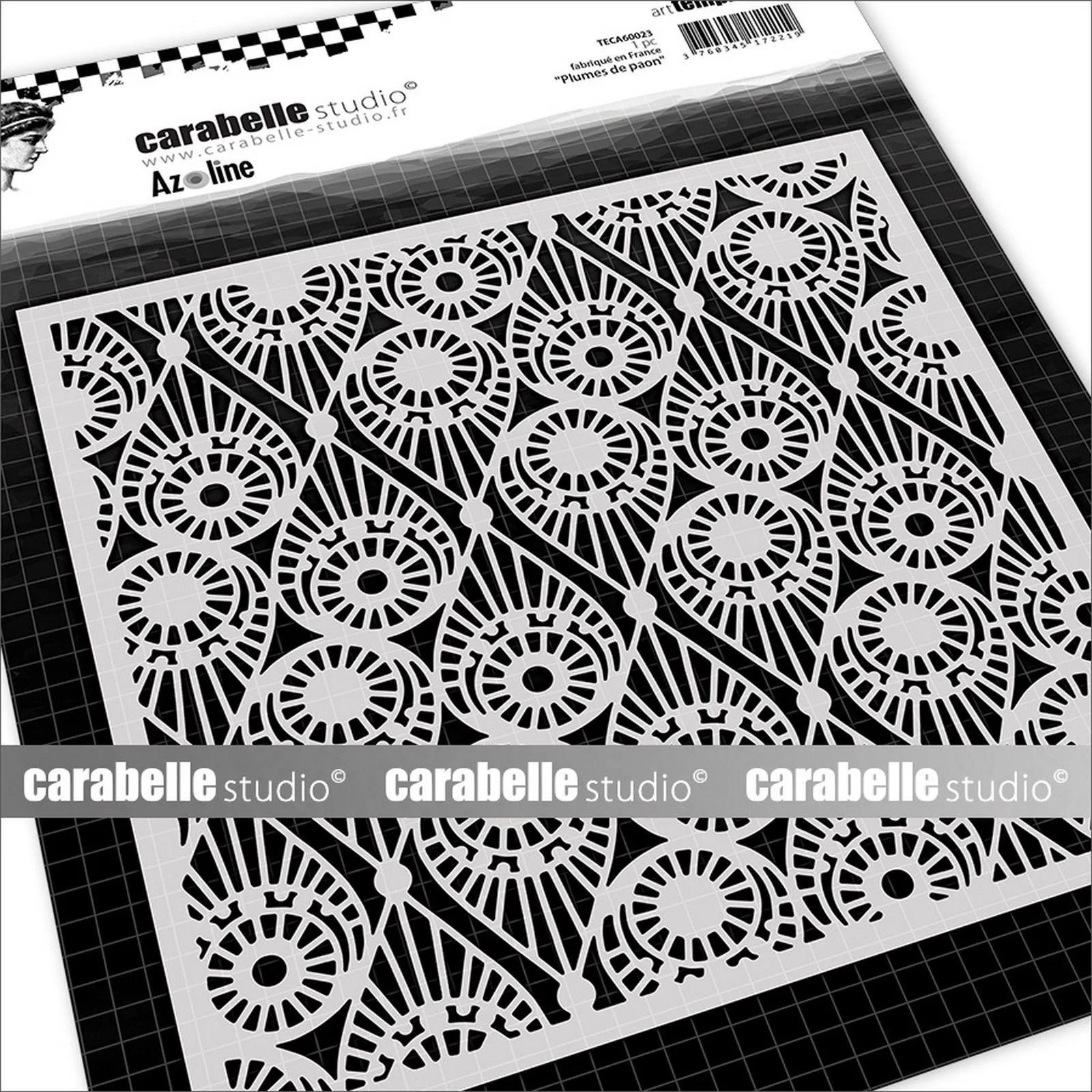 Carabelle studio • stencil square 15,2cm plumes de paon