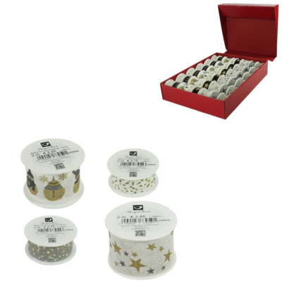 Horn cadeaulint zwart wit goudkleurig display 48 stuks | 2 stuks