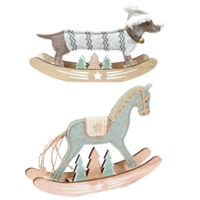 Kerstdecoratie hobbelpaard hond 21 cm 2 assorti | 12 stuks - Image 2