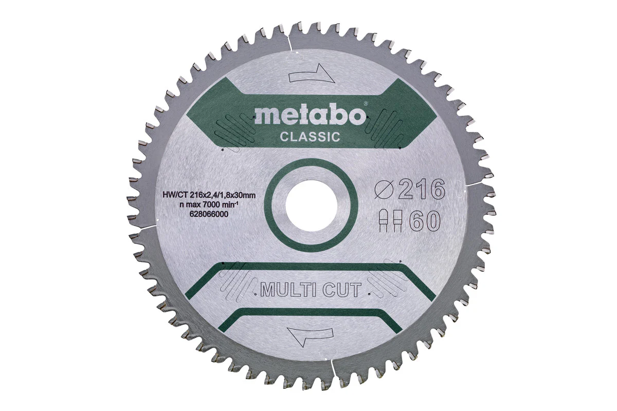 Metabo cirkelzaagblad multi cut hw ct ø 216 mm, 60t fz tz 5°n - 628066000