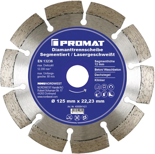 Promat tecwerk diamantzaagblad | d. 125 mm gat 22, 23 mm | lasergelast | 12 mm - 4000841421