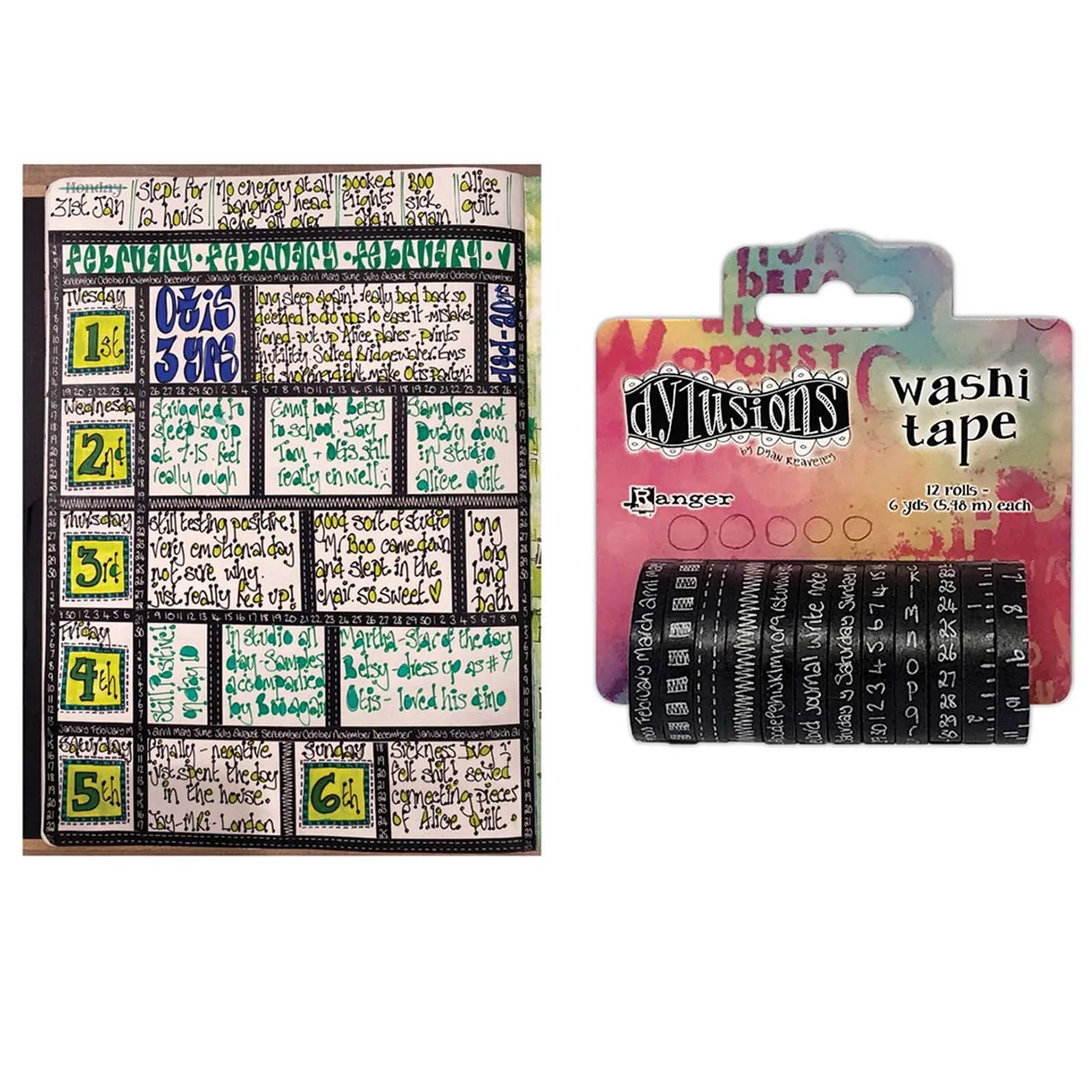 Ranger ink ranger • dylusions washi tape set black 3,5cm x 5,5m 12pieces - Image 2
