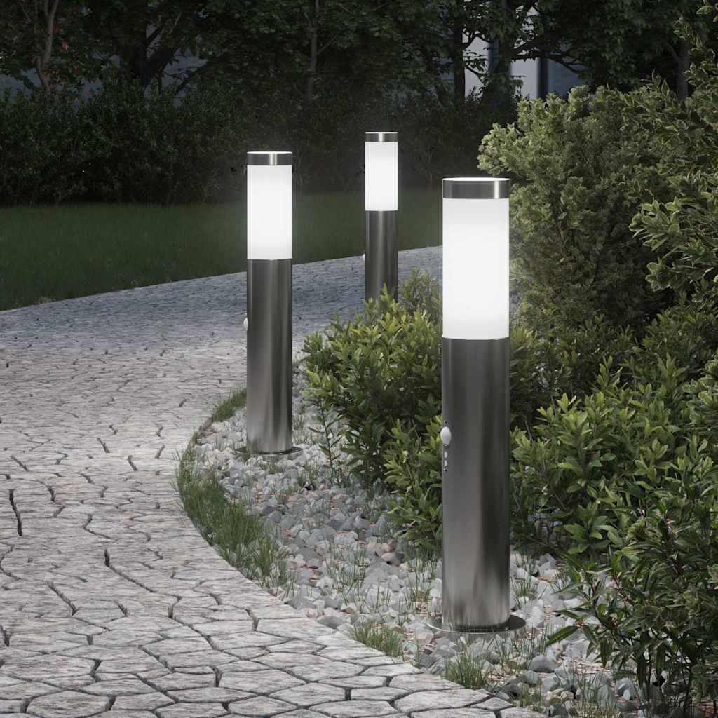 Vidaxl bolderverlichting met sensor 3 stuks 50 cm rvs ip44
